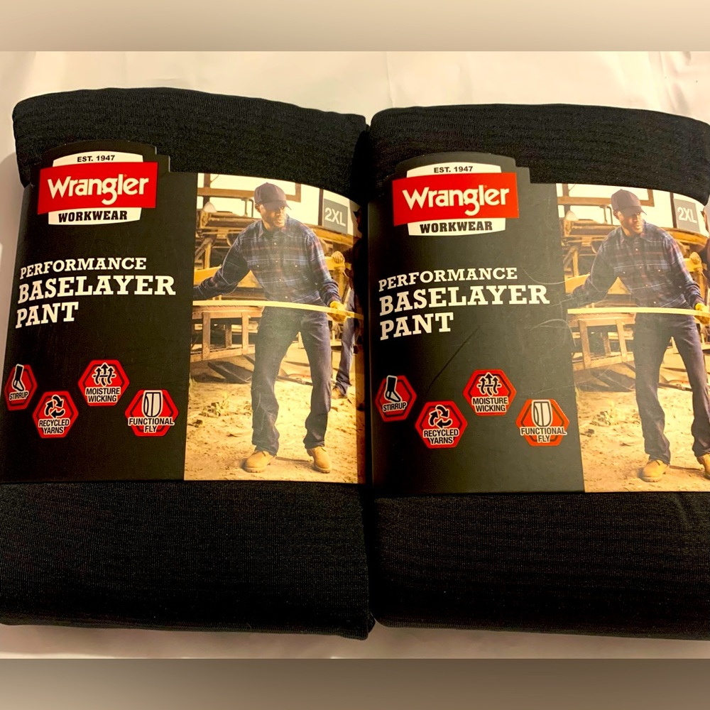 Set of 2 Wrangler Men's Performance Moisture Wicking Base Layer Pant  Black 2XL